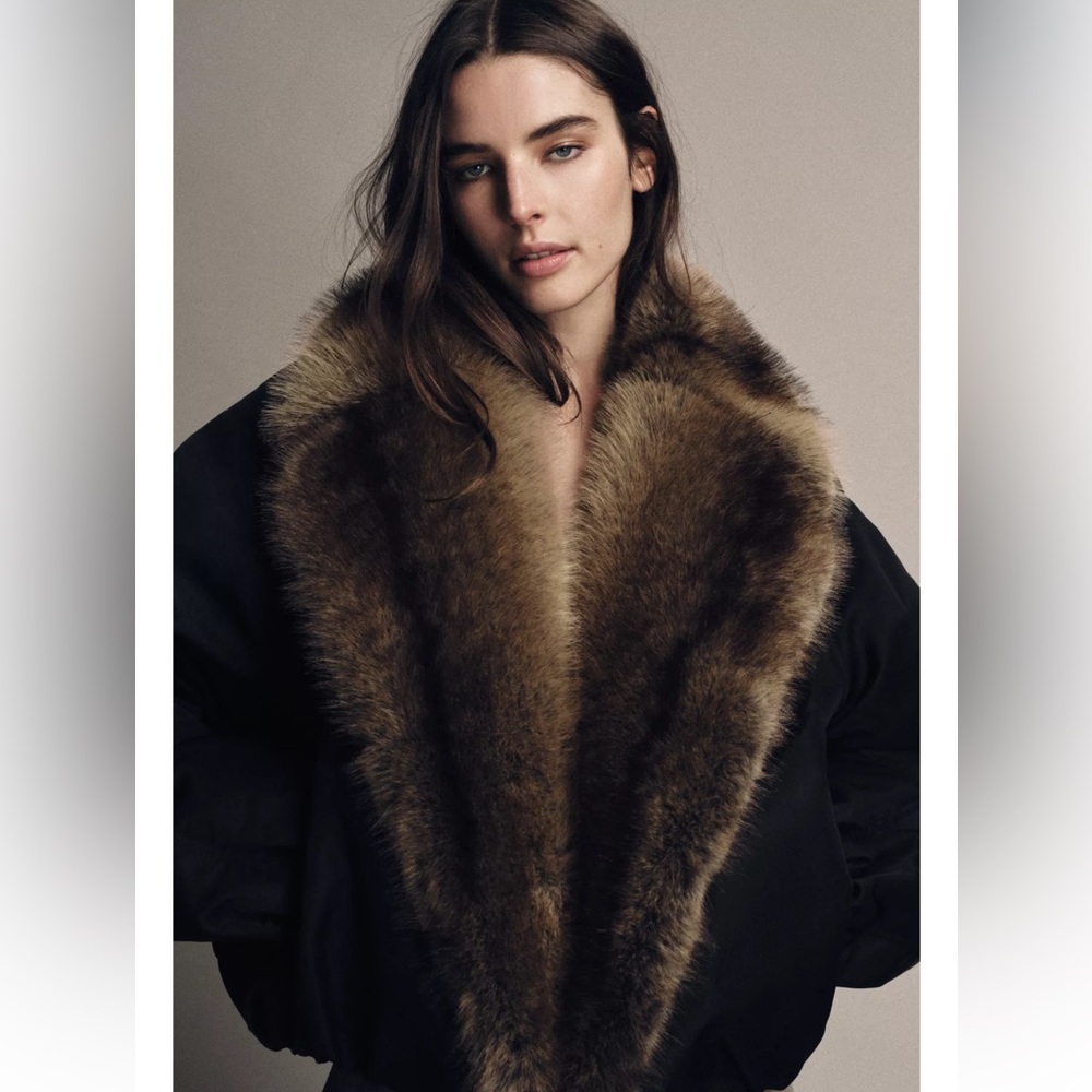 Zara FAUX FUR COLLAR BOMBER JACKET ZW COLLECTION - Picture 3 of 8
